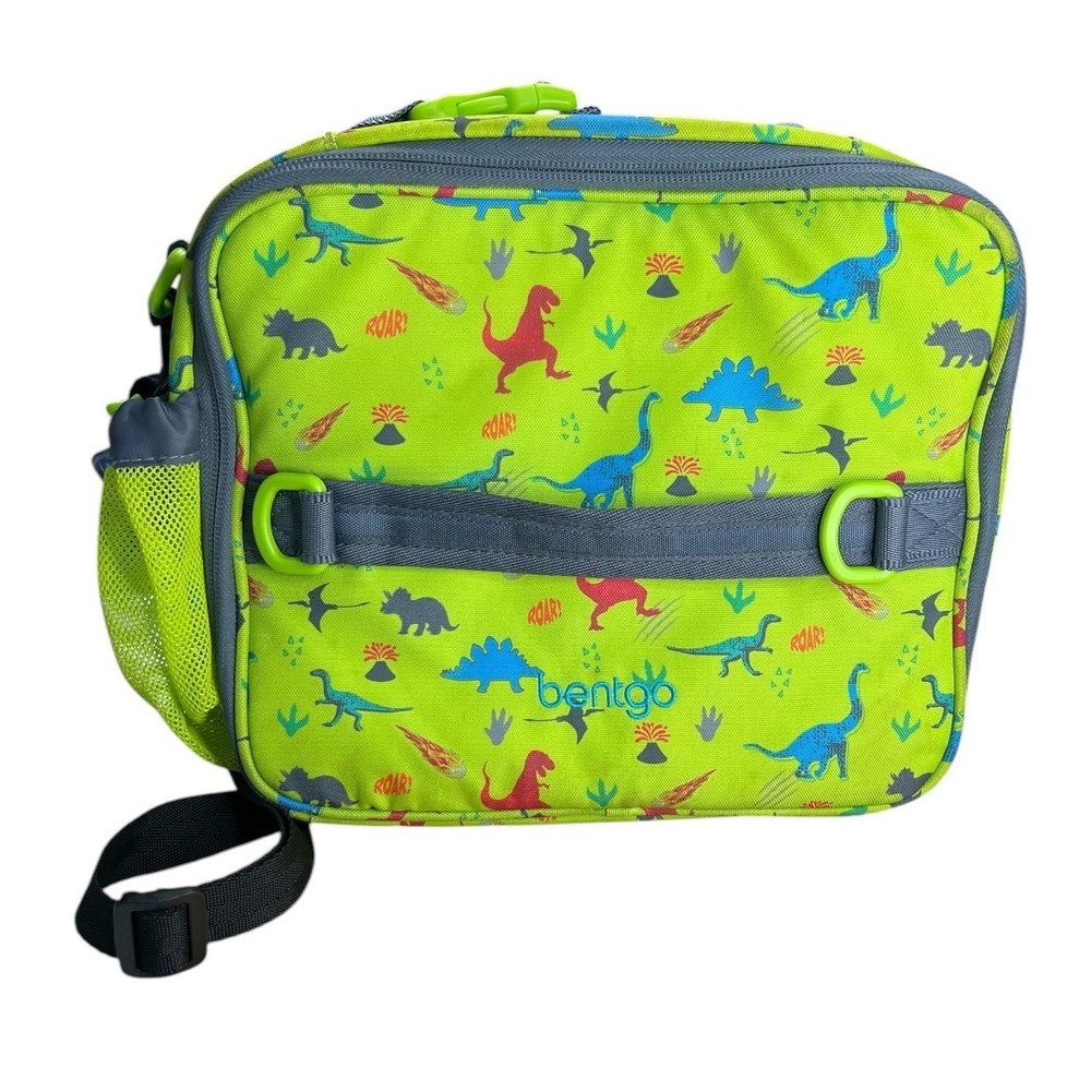 Bentgo Kids Insulated Lunch Bag Green Dinosaur Print Adjustable Strap